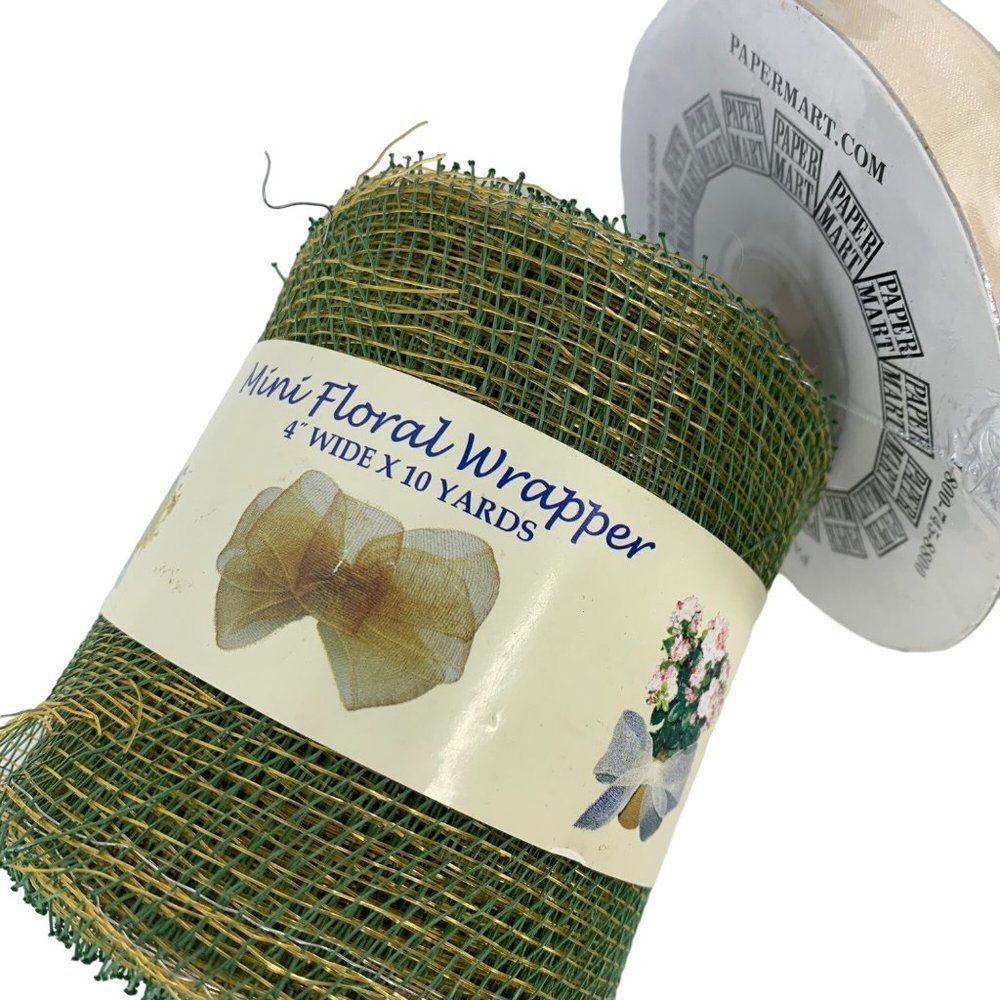 Michaels New Floral Wrapper Ribbon Ivory Green Gold Lot of 4 3317 wire mesh